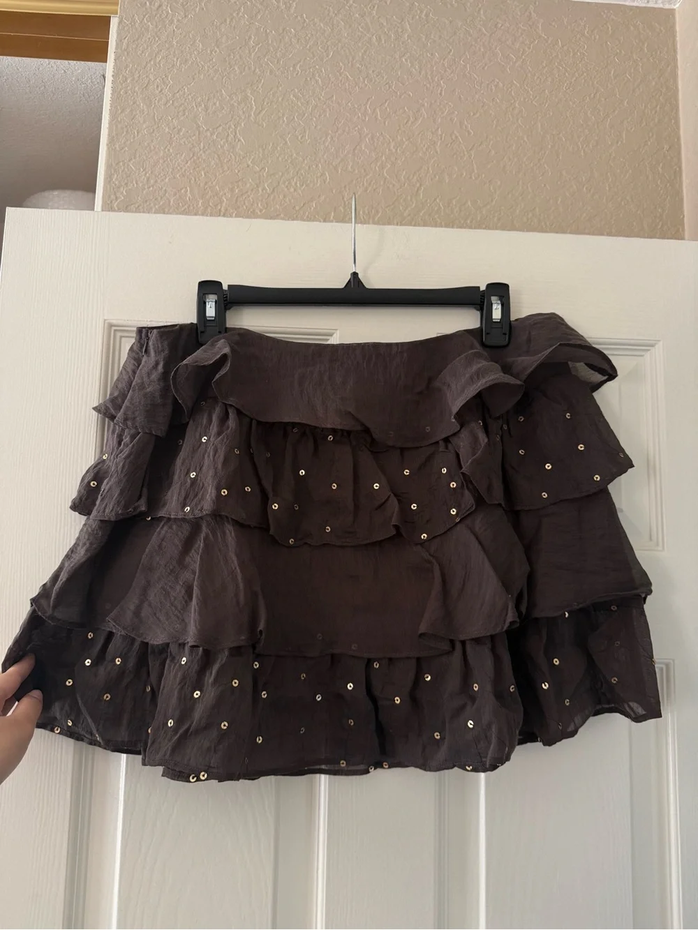 BNWT Zara Brown Ruffle Sequin Mini Skirt